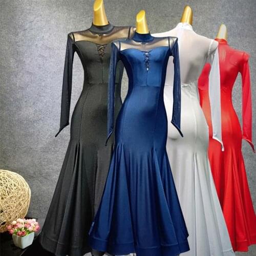 Mesh Sleeve Ballroom Dance Dress Practice Clothes Modern dance one piece group clothes Flamenco rumba Samba waltz dress Standard