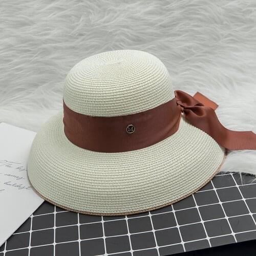 New Bell-shaped Straw Hat With Large Bow-tie For Spring And Summer Beach Holiday Suntan Beach Hat Tidal Basin Hat