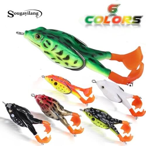 Sougayilang 5Pcs Frog Fishing Lure Crankbait Topwater Fishing Bait 9.0cm/13g Sharp Hooks Simulation Soft Bass Bait