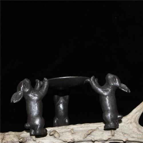 China old Beijing old goods Pure copper three rabbit modeling wax table Lampstand