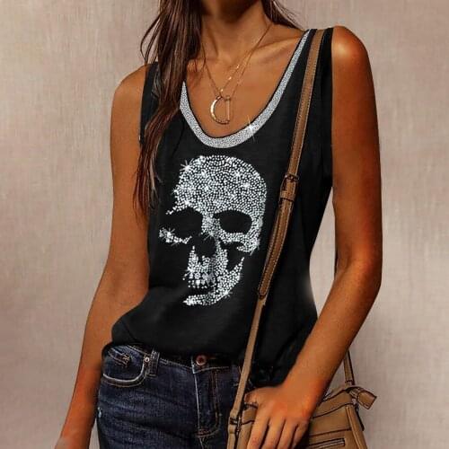 Skull Printed Tops For Female Plus Size Tunic Clothes Women Solid Pullover Sleeveless Top Printed Colorful Vest Vetement Femme