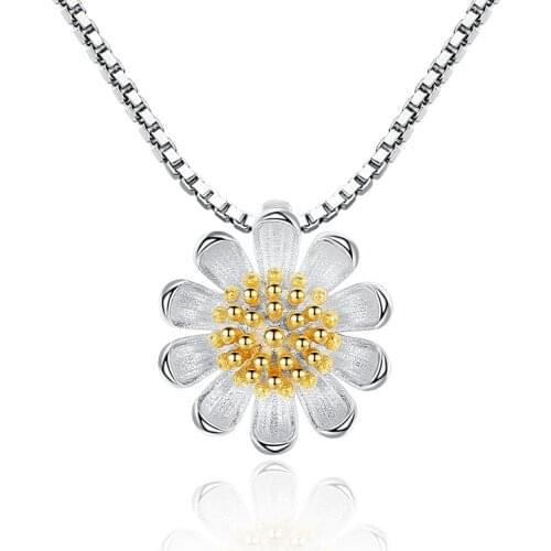 Utimtree New Arrival 925 sterling silver Necklace For Women Daisy Sunflower Pendant Chokers Necklace Collares Wedding Jewelry