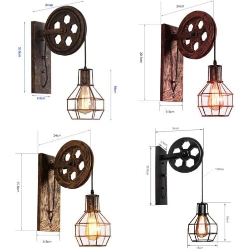 Retro Vintage Wall Light Geometry Shade Ceiling Pulley Industrial Wall Lamp Fixture Iron Cafe restaurant Adjustable Sconce Light