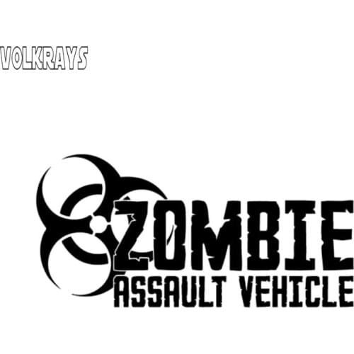 Volkrays Fashion Car Sticker Zombie Assault Vehicle Bio Hazard Accessories Reflective Waterproof PVC Decal Black/Sliver,9cm*19cm