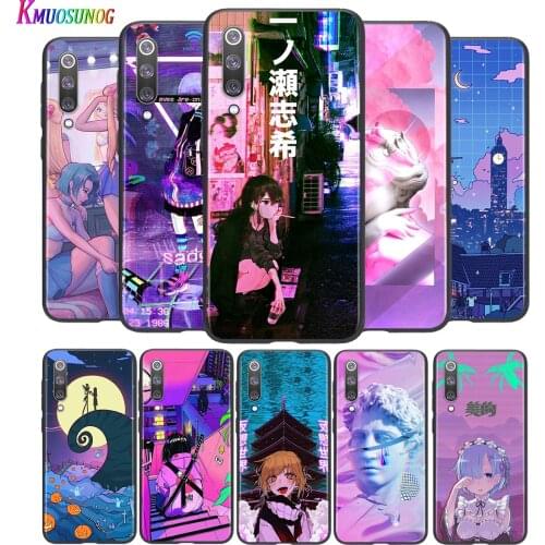 Bright Black Cover Vaporwave Glitch Anime For Xiaomi Mi Poco M2 Note 10 9 8 Pro Play Mix 3 F1 Lite 5G Phone Case