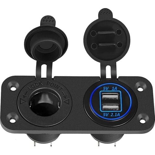 Dual USB Charger Socket 12V/24V Power Outlet Waterproof Cigarette Lighter Socket for Rocker Switch Panel Car Marine Boat UTV ATV