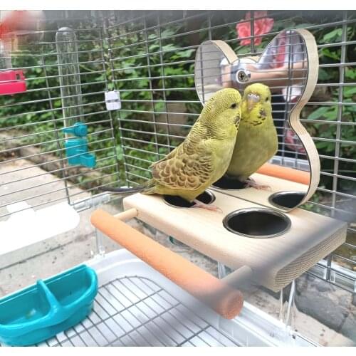 Parrot Mirror Stainless Steel Food Basin Educational Toys Bird Claw Grinding Station Pole Birdcage Accessories Pet Bird Feeder