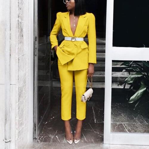 Women‘s 2PC Blazer Suits Slim Blazer Pant and Blazer Set Woman Autumn Suit Red Suit Single Beasted Poctet Business Jacket Set
