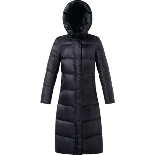 Womens winter high-end warm down jacket black plus size long puffer jacket with zipper and hooded