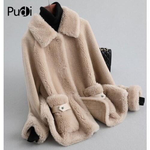 PUDI A19042 Women Winter Classic Genuine Wool Fur Coat Winter Warm Lady Real Fur Coat Jacket Over Size Parka