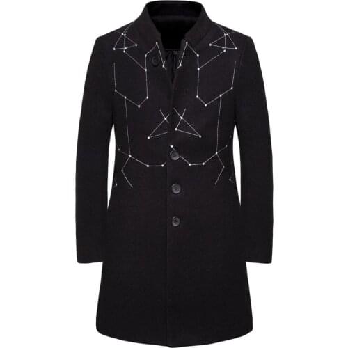 Winter Mens Mid-Length Trench Thick Coat 2021 New Fashion Mid-Length Singal-Breasted Top Stand Collar Trench Coat