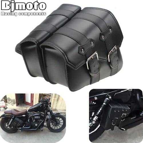 2PCS Universal Motorcycle PU Leather Saddle bags Cruiser Side Storage Tool Pouches Saddlebag For Harley Sportster XL883 XL1200