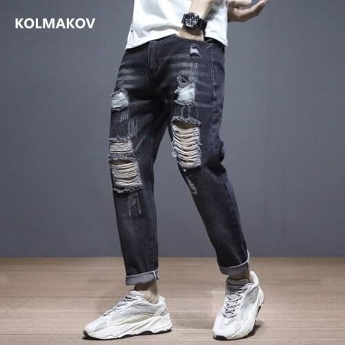 2021 new arrival high quality casual slim fit elastic jeans men ,Destroyed Hole mens skinny jeans men size 27-36 Z601