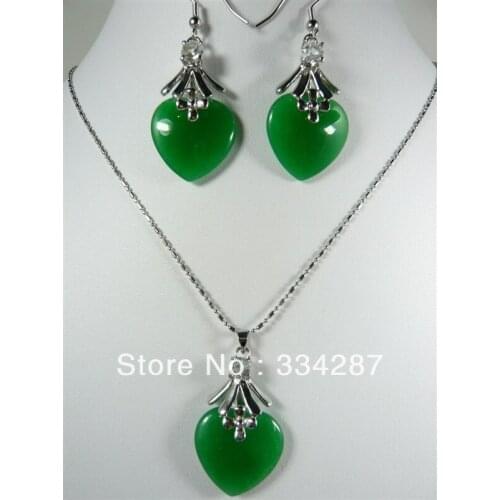 5 colors- fine heart love green/purple/pink/red jade pendant earring set