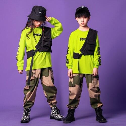 Kids Hip Hop dancing Clothing Oversize Sweatshirt Vest Tactical Cargo Camo Pants Girl Boy Jazz Dance Wear Costume Clothes wear