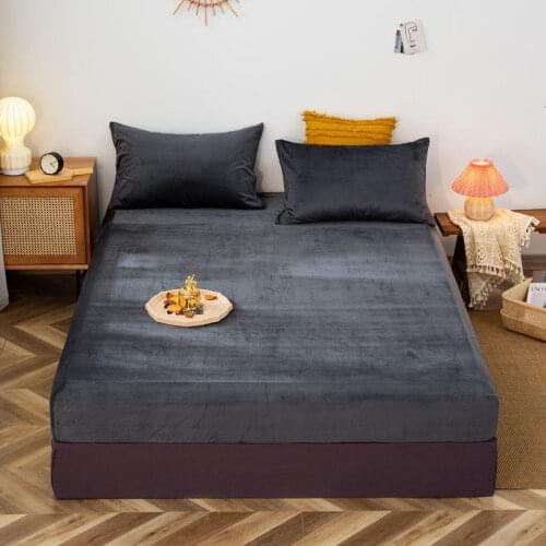 1 pc Flannel Bed Sheet With Elastic Queen King Size Bedding For Winter Dark Color Plain Dyed Fitted Sheets sabanas cama 150