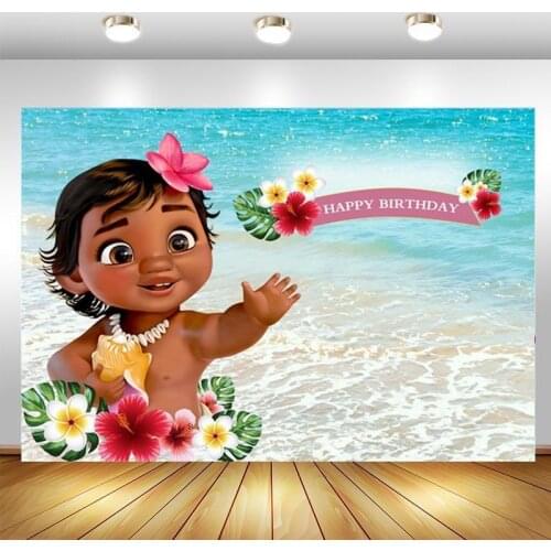 Baby Moana Backdrop Princess Girls Happy Birthday Party Custom Photo Background Booths Studio Props Decoration Banner