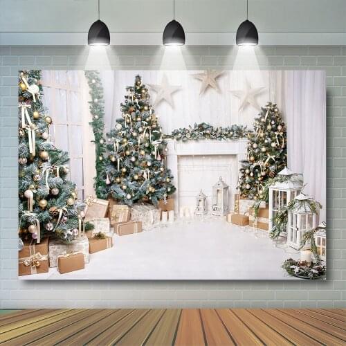 Christmas Family Party Trees Background For Photography White Scene Backdrop For Photo Booth gold stars Backgrounds