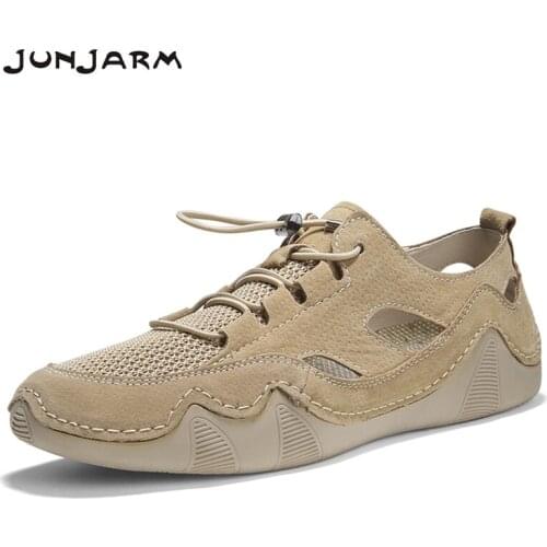 JUNJARM Comfortable Men Casual Shoes Loafers Quality Pig Suede Leather Shoes Male Flats Fashion Driving Shoes Big Size 38-48