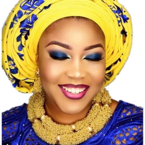 Splendid Nigerian Beads Necklaces Earring Set Gold Bold Dubai Necklace Jewellery Set Free Shipping 2 Layers African Wedding Set