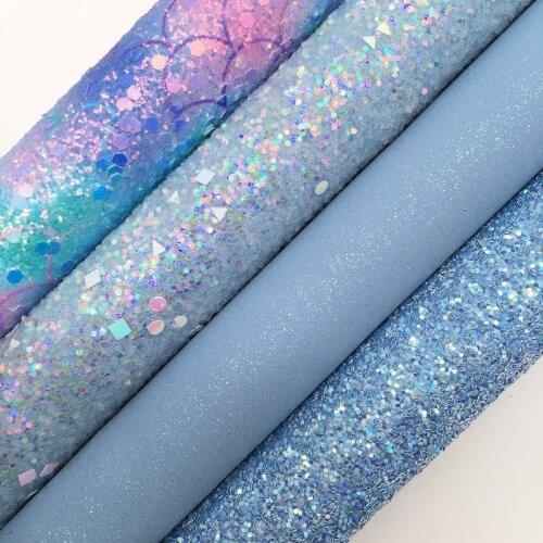 BLUE Beading Glitter Leather, Chunky Glitter Leather, Glitter suede faux leather For Bow A4 21x29CM Twinkling Ming XM021G