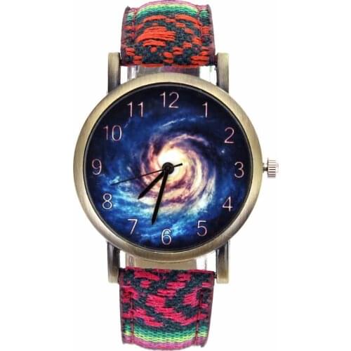 Cosmic Galaxy Nebula Space Starry Sky Universe Storm Fashion Men Women Accessories Stripes Canvas Cloth Band Sport Quartz Watch