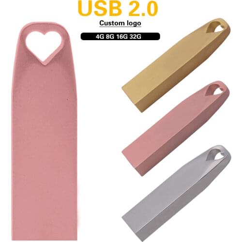 Fast Speed Heart Metal Usb flash drive 2.0 Pen Drive 64GB 32GB USB Flash Memory Stick 4gb 8gb 16gb portable pendrive usb stick