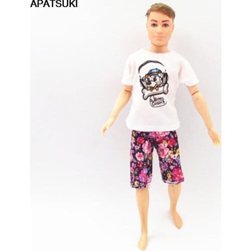 Fashion Doll Clothes For Ken Doll Outfits Dog Puppy T-shirt & Print Floral Shorts For Barbies Boyfriend Ken Boy 1/6 Doll Toy