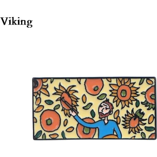 Van Gogh and His Sunflower Badge Cute Cartoon Brooches Lapel Pins Hat Badges Backpack Clothing Brooches Women Men Jewelry G0794