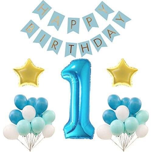 1st Happy Birthday Bunting Banner latex balloons for baby shower boy girl first birthday party decoration globos party supplies