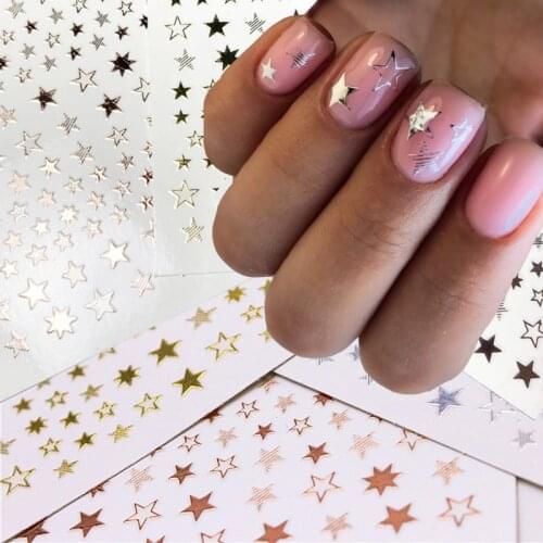 1pcs 3D Golden Silver White Black Star Nail Art Sticker Geometry Star Sticker DIY Transfer nail Decal designs Nail Accessories
