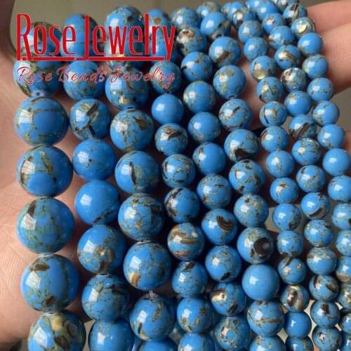 Natural Blue Turquoises Shell Howlite Stone Beads Round Loose Spacer Beads For Jewelry Making DIY Bracelets 15'' 4 6 8 10 12 mm