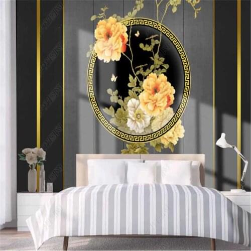 New Chinese Style Light Luxury Wallpaper for Living Room Soft Bag Golden Peony TV Sofa Background Mural Wall Paper Home Decor