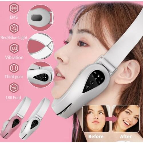 New Face Slimming Vibration Device EMS Facial Massager Chin Lift Belt LED Photon Therapy Cellulite Jaw Face Lifting Machine