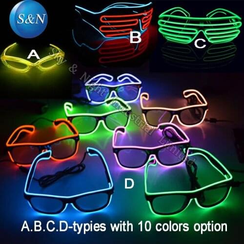 Night party lighting glasses EL glasses A.B.C.D design for option with Free shipping