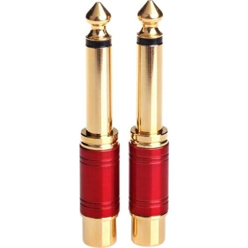 6.35mm 1/4 inch Male Mono TS to RCA Female Interconnect o Adapter Conversion Plug (Red 2 Pack)