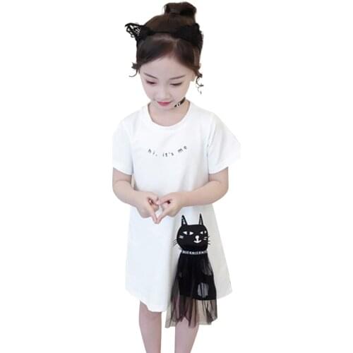 Summer Dress For Girls Casual Style Girls' Dresses Cartoon Cat Kids Dresses Teenage Girls Costumes Kids 6 8 10 12 14