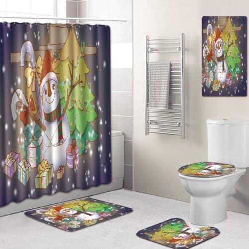 Drop Shipping 5Pcs/set Christmas Santa Toilet Seat Cover Anti-Slip Bathroom Mat Toliet Rug Shower curtain for Home New Year Mat