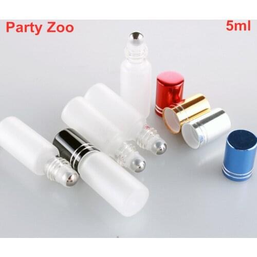 500 x 5ml Empty Frosting Glass Roll On Essential Oil Glass Perfume Bottle With Colorful Line Lid Portable Travel Lotion Bottles