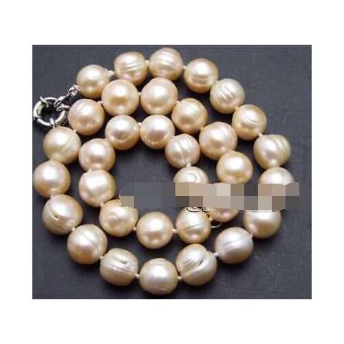 SALE Big 10-11mm Pink Round gradual Natural freshwater PEARL 17" Necklace-6063