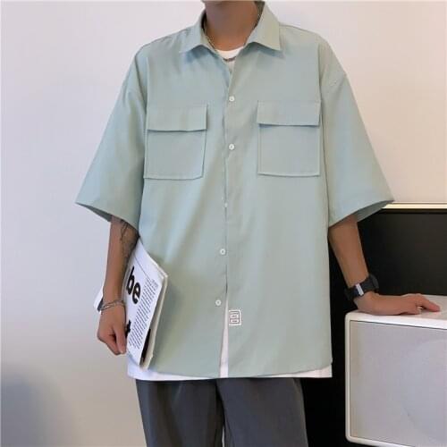 Plus Size 5XL-M Summer Multi Pockets Short Sleeve Men Shirts Casual Simple Ice Silk Solid Loose Blouse Homme Streetwear Hot Sale