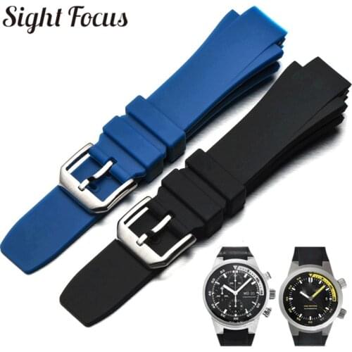 26x16mm Watch Band for IWC Aquatimer Replacement Strap IW354807 Bracelet for Men Black Silionce Rubber Belt Pin Buckle Masculino
