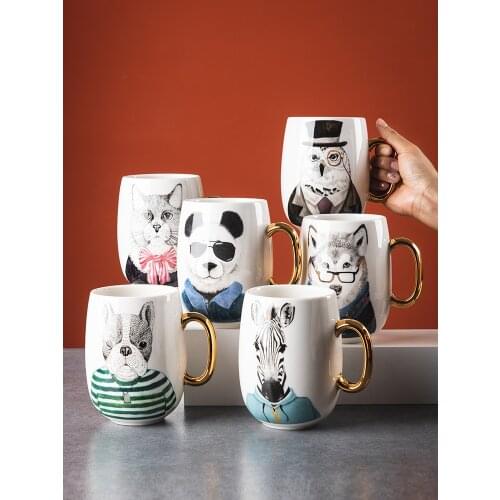 Hand-painted Animal Ceramic Mug Coffee Cup Household Breakfast Tea Milk Cups New Design Couples Mug