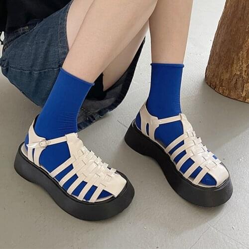 2021 New Summer Womens Sandals Pu Leather Weave Thick Bottom Retro Sport Ladies Sandal Rome Outdoor Comfortable Women Shoes