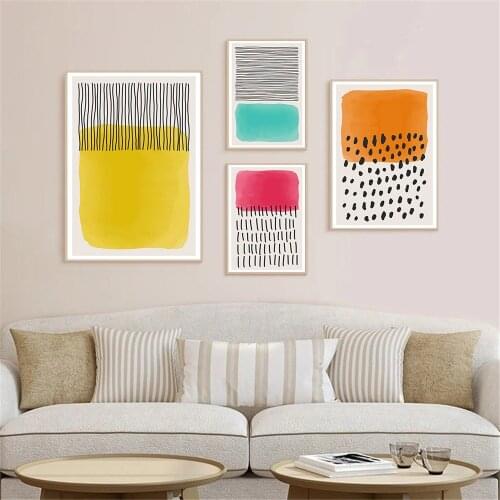 Modern Multicolored Wall Art Canvas Painting Yellow Red Abstract Print Geometric Poster Picture Gallery Living Room Home Decor