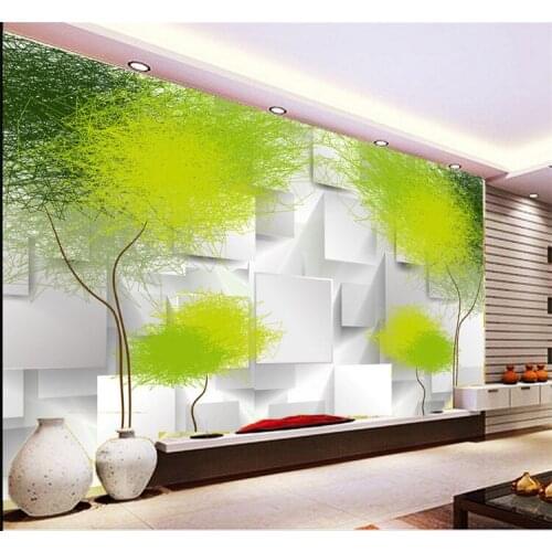 Green TV wall wallpaper large fresco simple modern living room bedroom wallpaper 3d stereo abstract tree