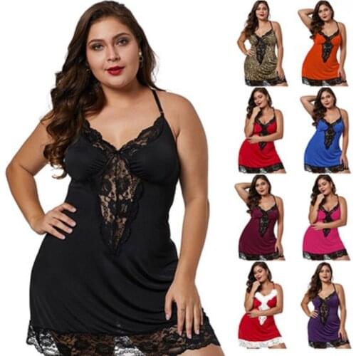 Sexy Lace Sleepwear Women Ladies Night Dress Lingerie Nighties V-neck Nightdress Lace Up Loose Nightgown Plus Size Robe