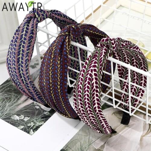AWAYTR Top Knot Turban Bow Print Hairband Retro Elastic Hair Bands Hoop Headwrap Headband for Women Hair Accessories Headdress
