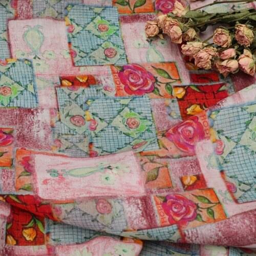 High-end pure ramie fabric digital printing digital printing Womens Dresses and clothes in Summer Thin Style patchwork