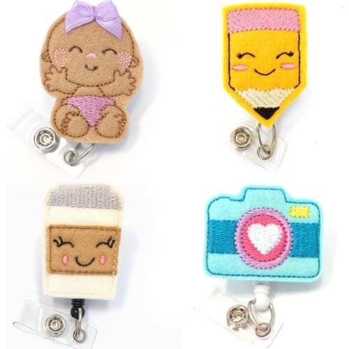 10/20pcs/lot Mix Felt handmade knitting cute design baby Retractable id badge holder reel for nurse gift